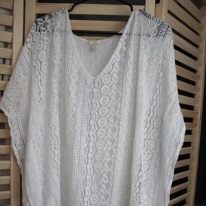 White lace crochet swimsuit coverup boho chic NWOT
